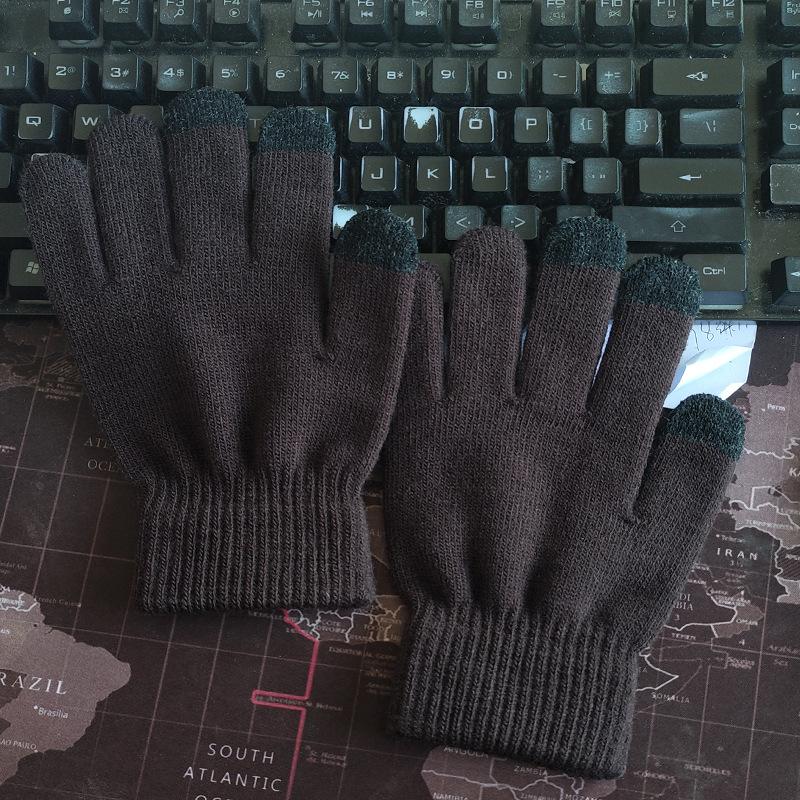 Winter Knitted Gloves Men's and Women's Korean Version of Warm, Piled and Thickened Full-finger Wool Touch-screen Mixed-color Gloves