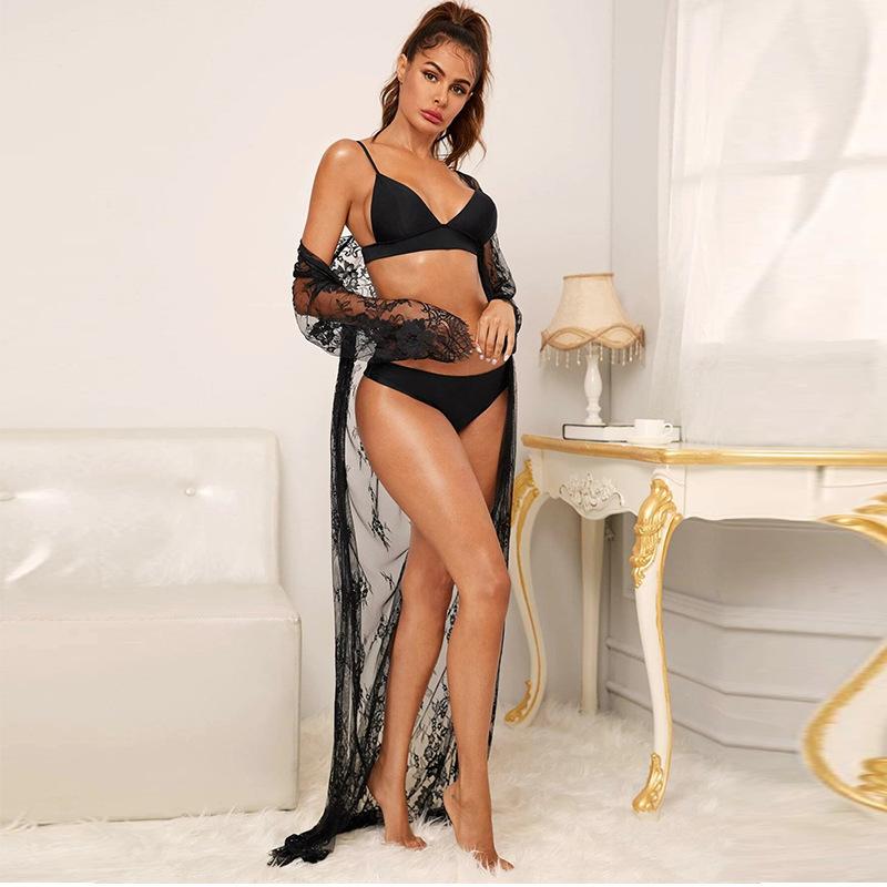 New Product, Sexy Lingerie, Sexy Lace Robe, Belt, Two-piece Nightdress for Women