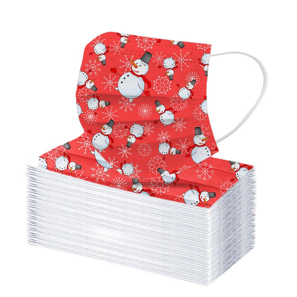 10pc Disposable Christmas Snowman Elk Print Face Adult Facemask Breathable Anti-Dust Safety Mask