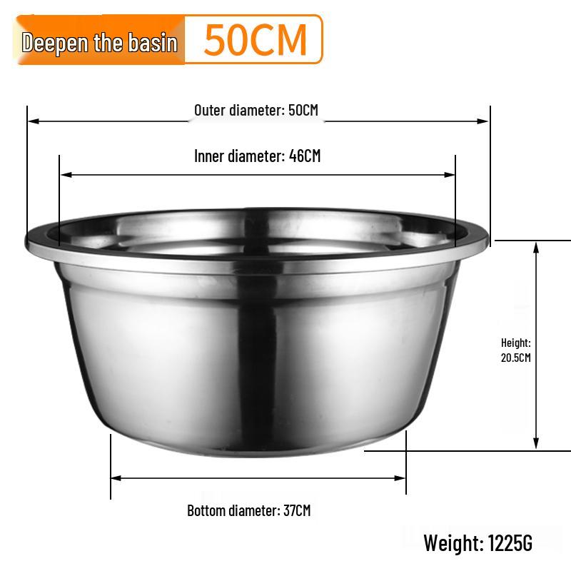 Extra Large Non-Slip Stainless Steel Bowl for Vegetables, Dough Kneading, and Laundry