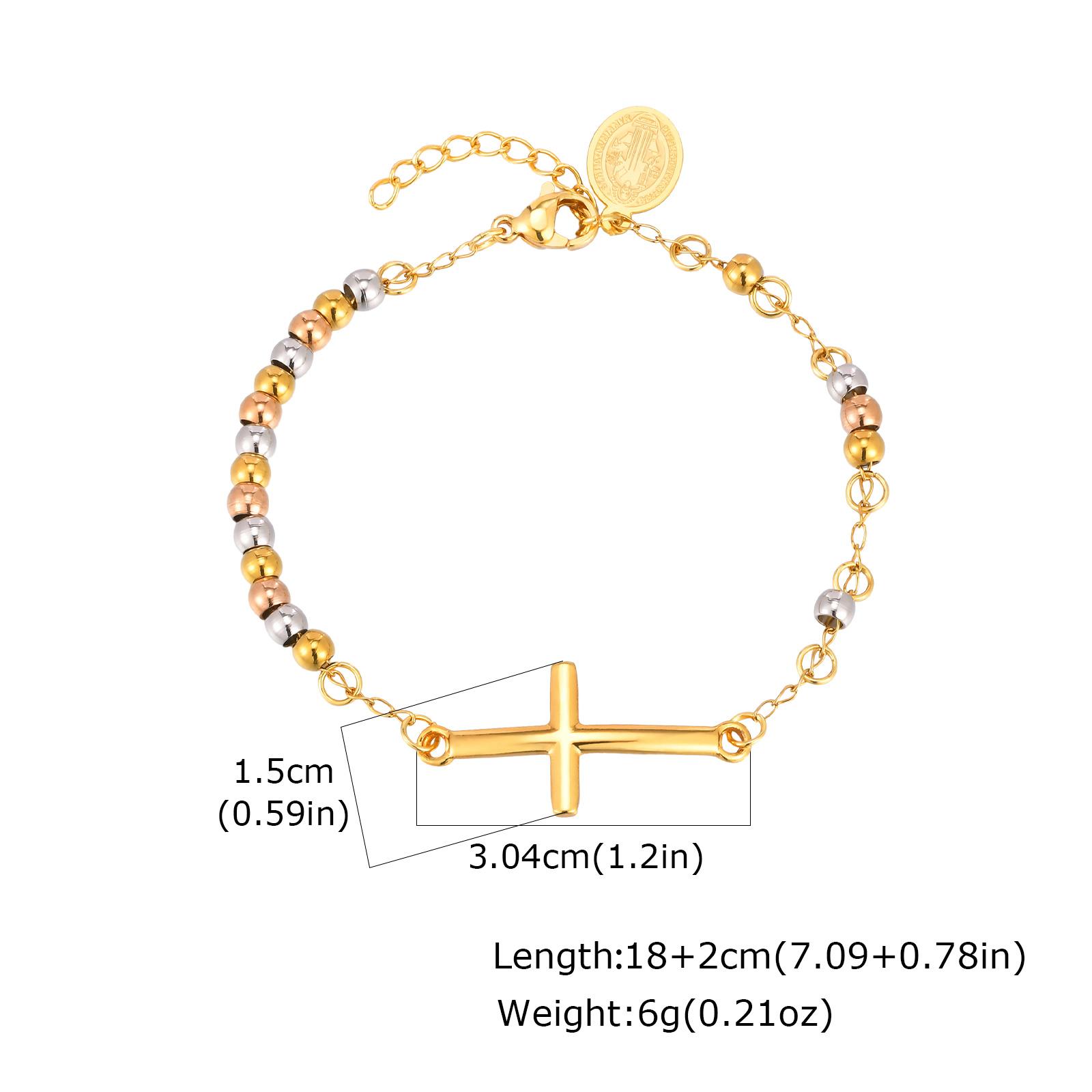 

Vnox Saint Benedict Cross Bracelets,Stainless Steel Bead Chain Stretch Strand Bracelets For Women Men,Religion Jewelry Christ