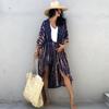 Bikini Cover Up Damen Batikmuster Strand Kimono Badeanzug Cape Sommer Wickelkleid mit Gürtel Urlaubsbadeanzug