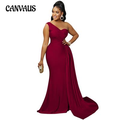 Evening Gown Fashion Solid Colour Party Tight One Shoulder Sleeve Dress Maxi Dress for Women