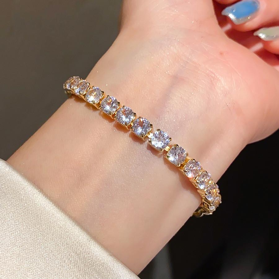 18k Gold Plated Zircon Square Cuff Bracelet For Women Vintage Style Fashion Accessory GoldWhite