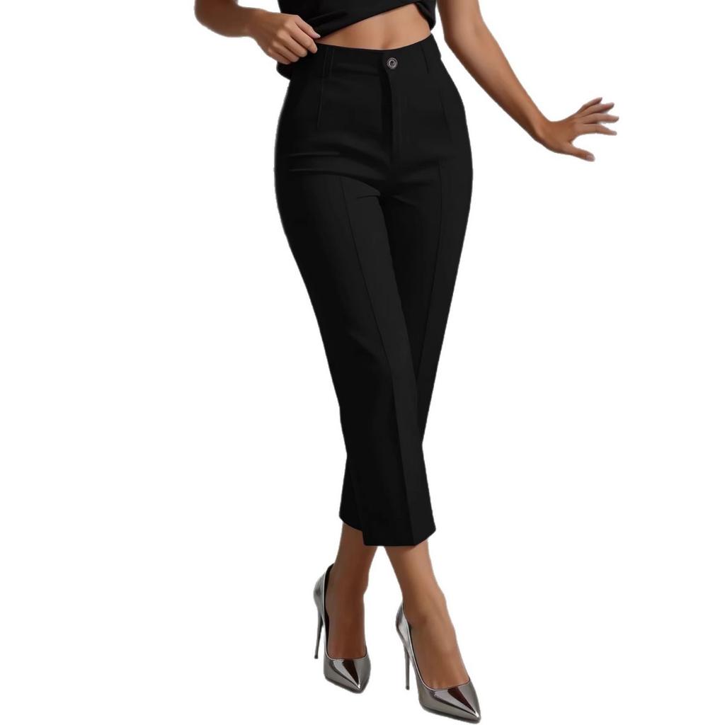 New High-Waisted Slimming Cropped Suit Pants, Business Casual Commuter Trousers for Women, Versatile European & American Style