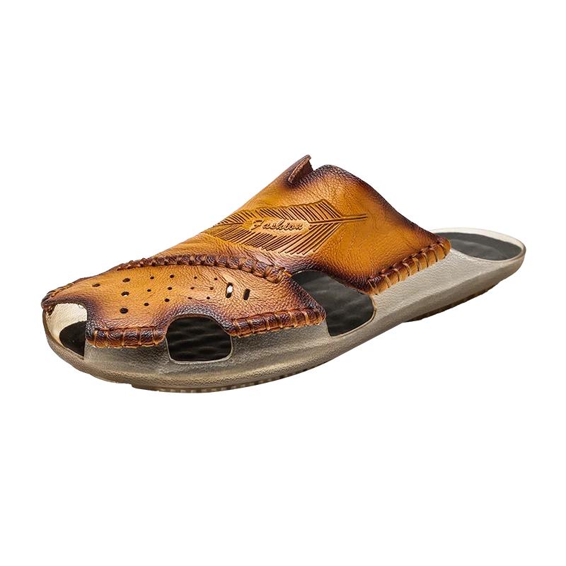 Shiatsu Slippers for Men Men's Summer Shoes Man 2024 Flat Sandals Mens Sandals Genuine Leather Casual Sneakers Men's slippers