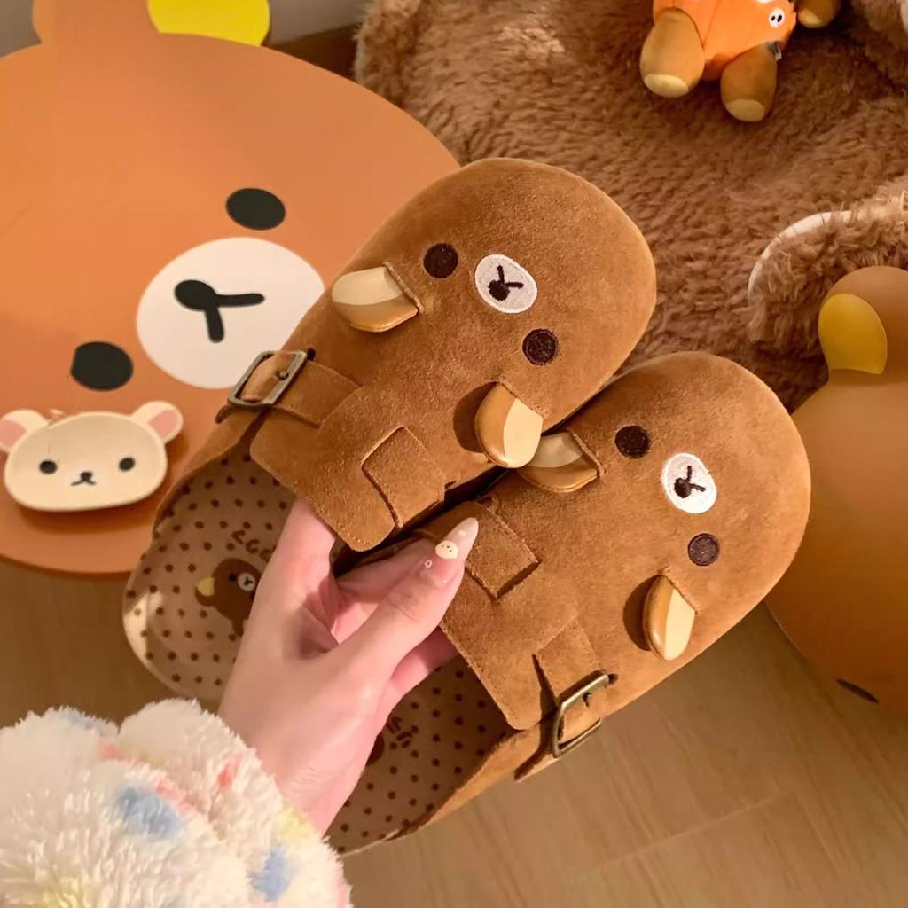 Cute bear baotou girl spring new platform lazy half slippers retro single shoes
