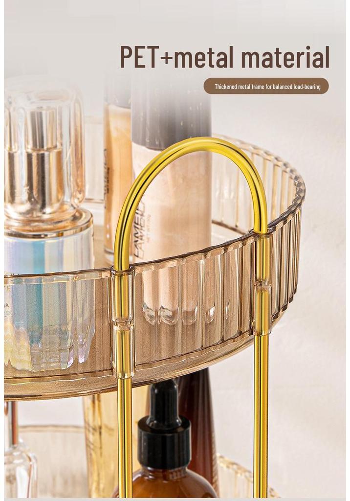 Light Luxury Rotating Bathroom Shelf: Multi-functional Three-Tier Vanity Storage Rack for Living Room Use
