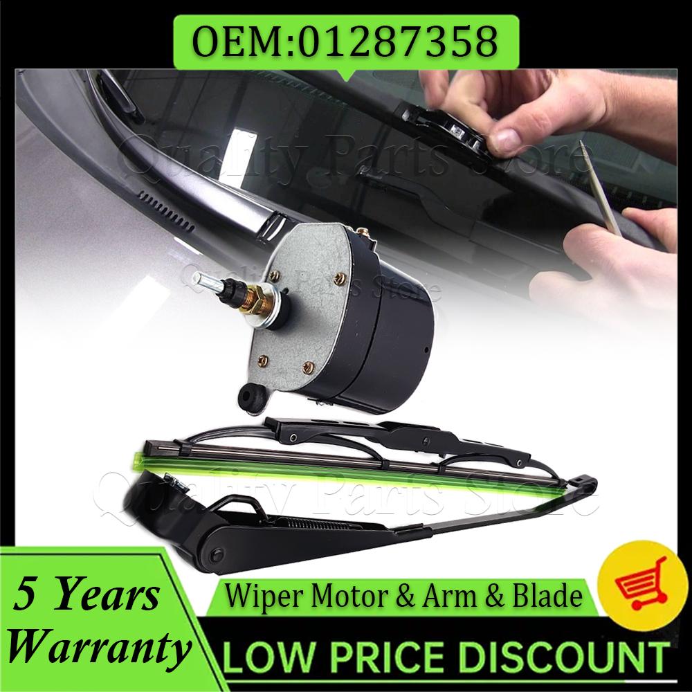 A Set Windshield Wiper Motor 12V For Willys Jeep Tractor Windshield Wiper Motor & Arm & Blade Kit 01287358 7731000001 0390506510