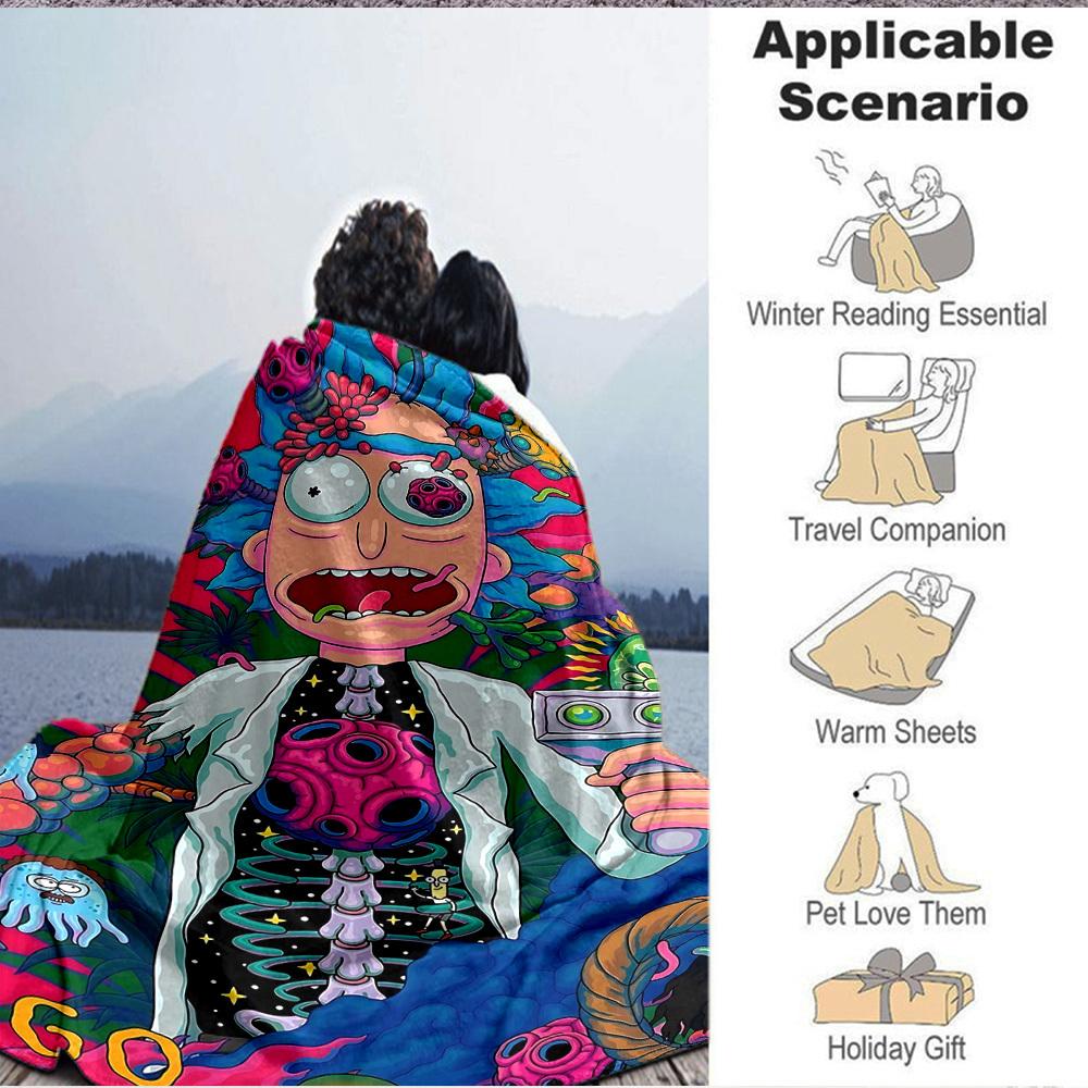 1 szt. Koc Rick i Morty Lekki flanelowy narzuta na sofę, łóżko, podróż, kemping, salon, biuro, kanapę, krzesło i łóżko