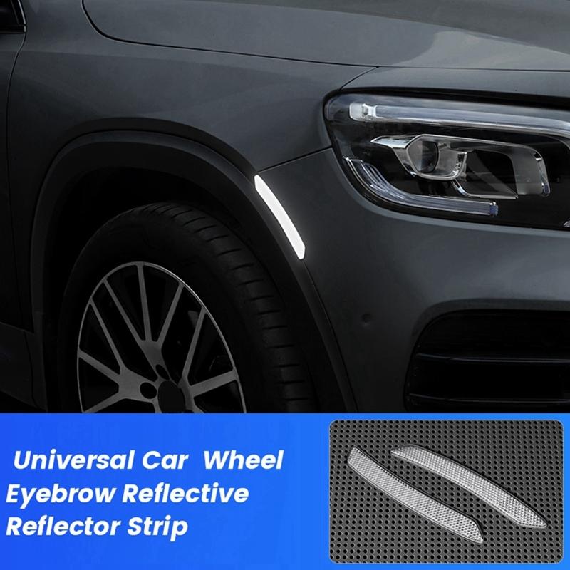 2Pc Car Wheel Eyebrow Reflective Sticker Trim Universal Car Reflector Strip-Safety Warning Tape Reflective Sticker