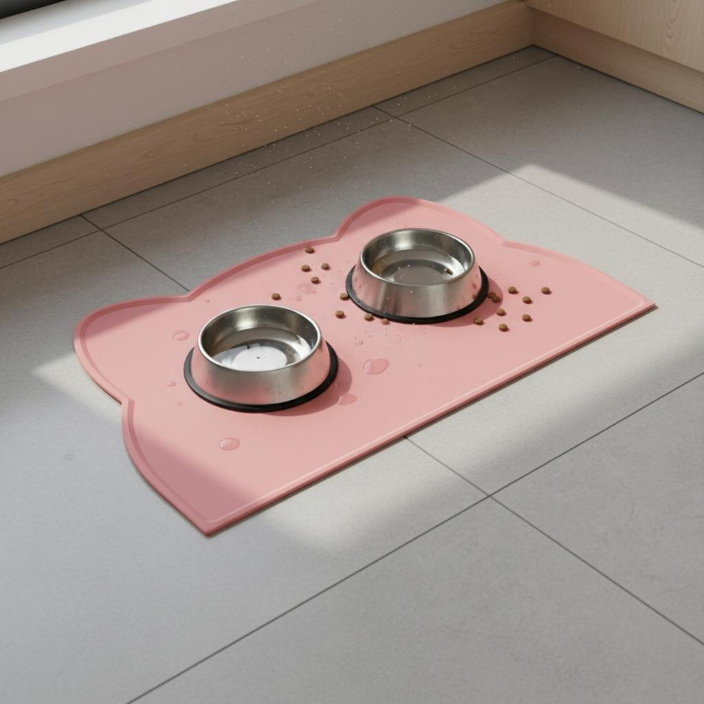 Waterproof Pet Bowl Mat Easy to Clean Non-Slip Cat Feeding Mat Cat Head Placemat Long-Lasting Dog Food Floor Protector Flexible