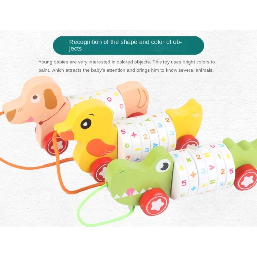 Wooden Animal Push Down Car Pull Rope Car Towing Toys Push and Go Baby Girl Walker Duck Puppy for Kids Early Education Toddler