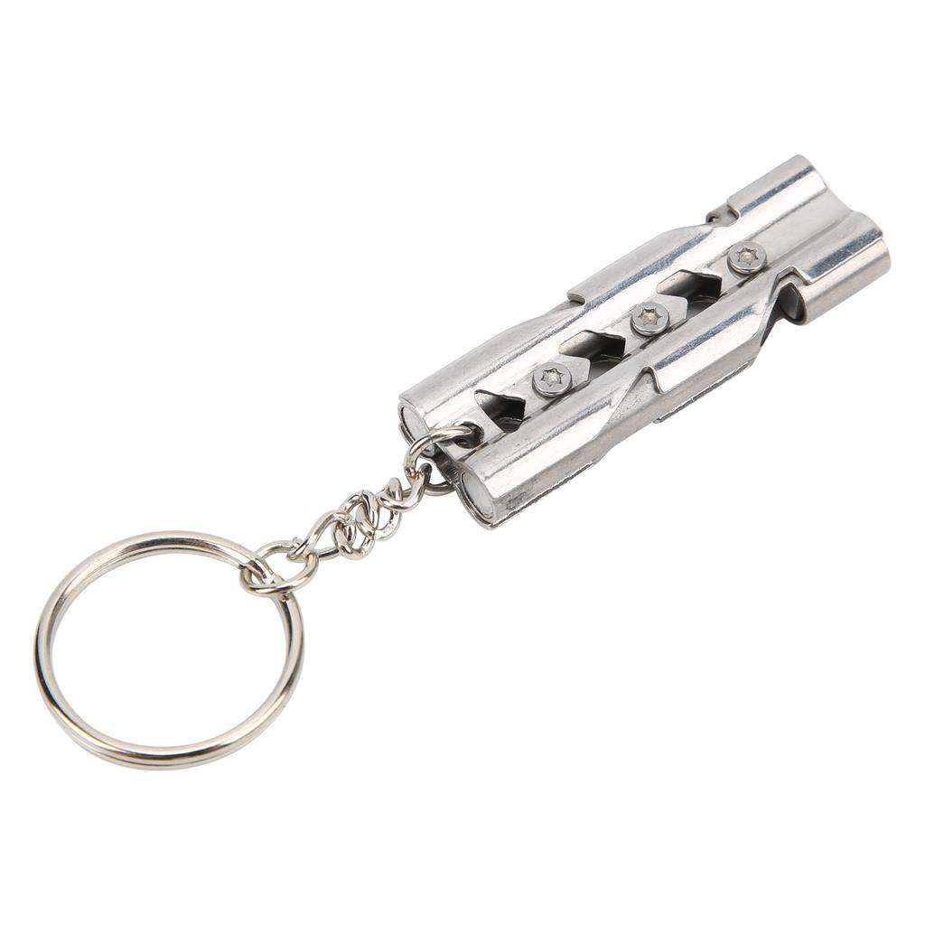 Outdoor Stainless Steel Emergency Survival High Decibel Double Tube Whistle with Keychain
