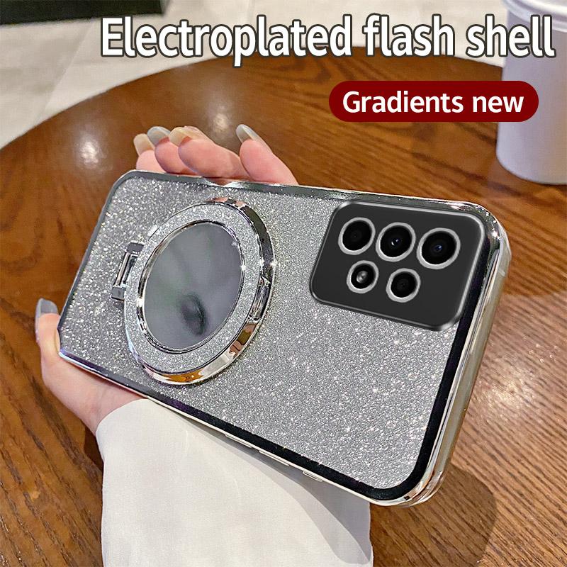Bling Magnetic Phone Case For Samsung Galaxy A11 A12 A13 A14 A15 A16 Glitter Mirror Stand Silicone Protector Soft Cover A16 Case