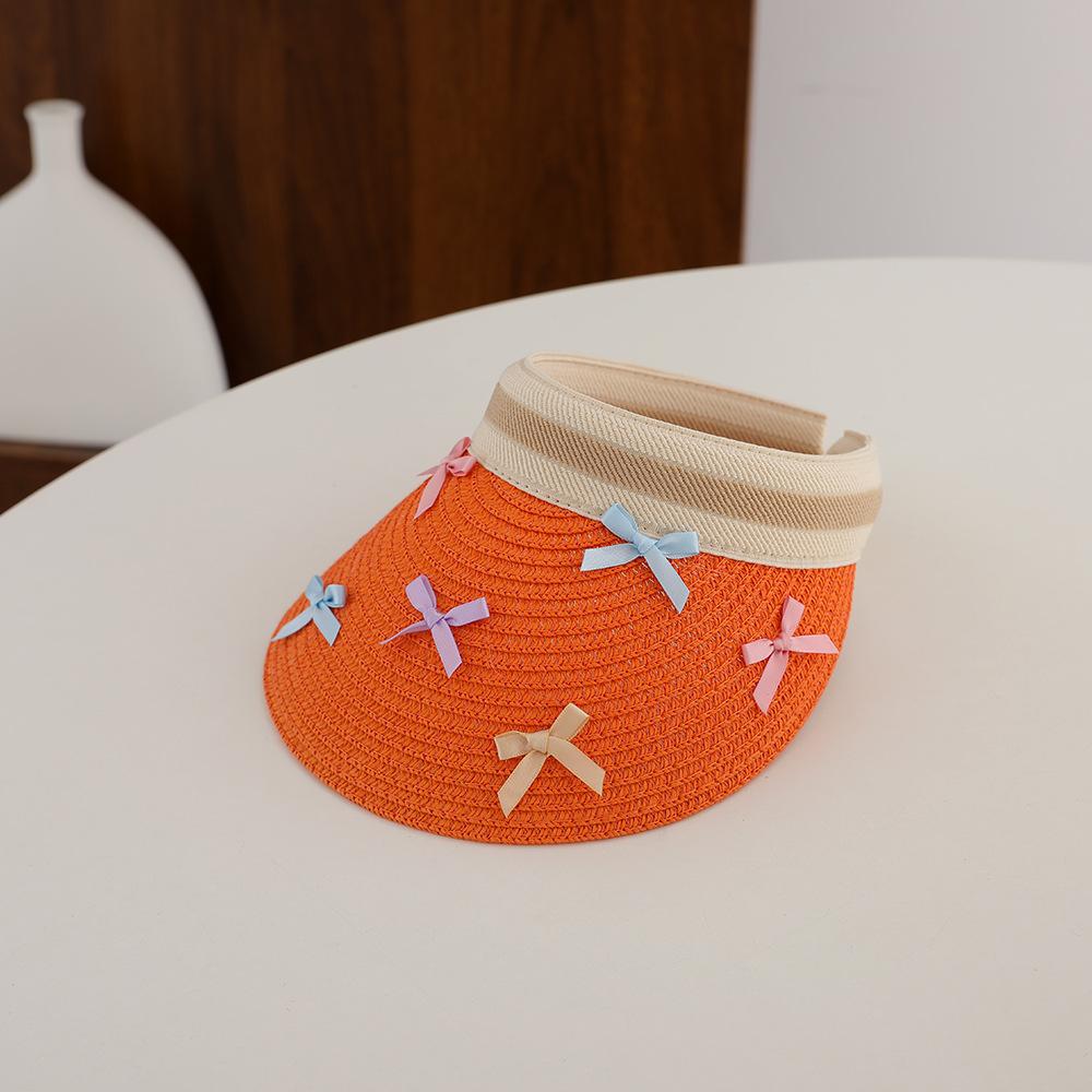 

Girl Baby Summer Straw Hat Casual Bowknot Large Brim Sun Visor Cap Outdoor Beach Sunscreen Top Empty Sun Hats Cute Baseball Caps kids(52-54cm) оранжевый