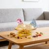 Chicken-Shaped Glass Candy Dish Hen on Nest Dessert Dish with Lid Funny Snack Bowl for Fruits Salads Home Table Decor
