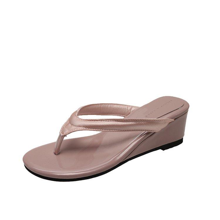 Retro Red Slope Heel Toe Heightening Thick-soled Flip-flops Women's Spring and Summer Outer Wear Cool Slippers Women's Shoes Sandals