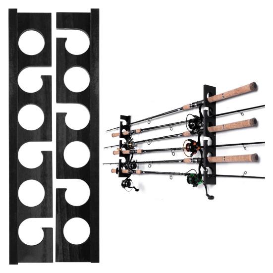 Yousheng 2Pcs Wall Mount Fishing Rod Holder with Mounting Screws Garage Horizontal Wooden Fishing Pole Display Storage Rack Organizer Stand Fishing