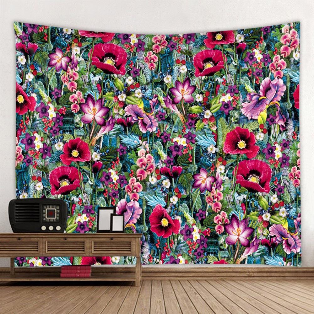 Plant And Flower Tapestry Wall Hanging Bohemian Retro Hippie Dormitory Bedroom Home Wall Decoration Outdoor Beach Mat Bed Sheets