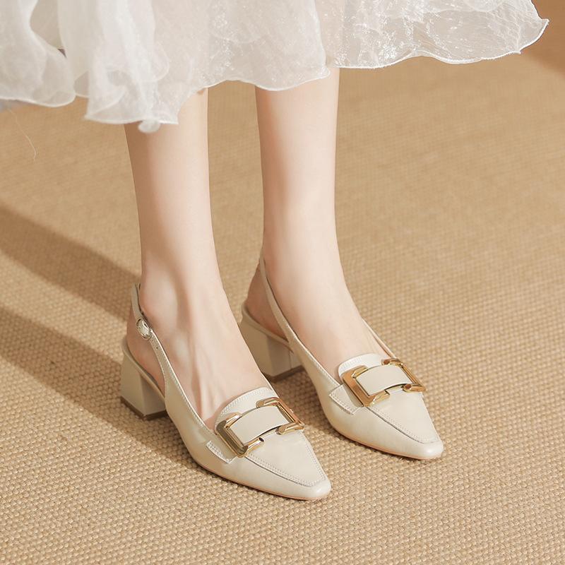 Spot Leather Bag Head Sandals Women's Summer New Thick Heel Light Mouth Empty Women's Shoes Thick Heel Single Shoes