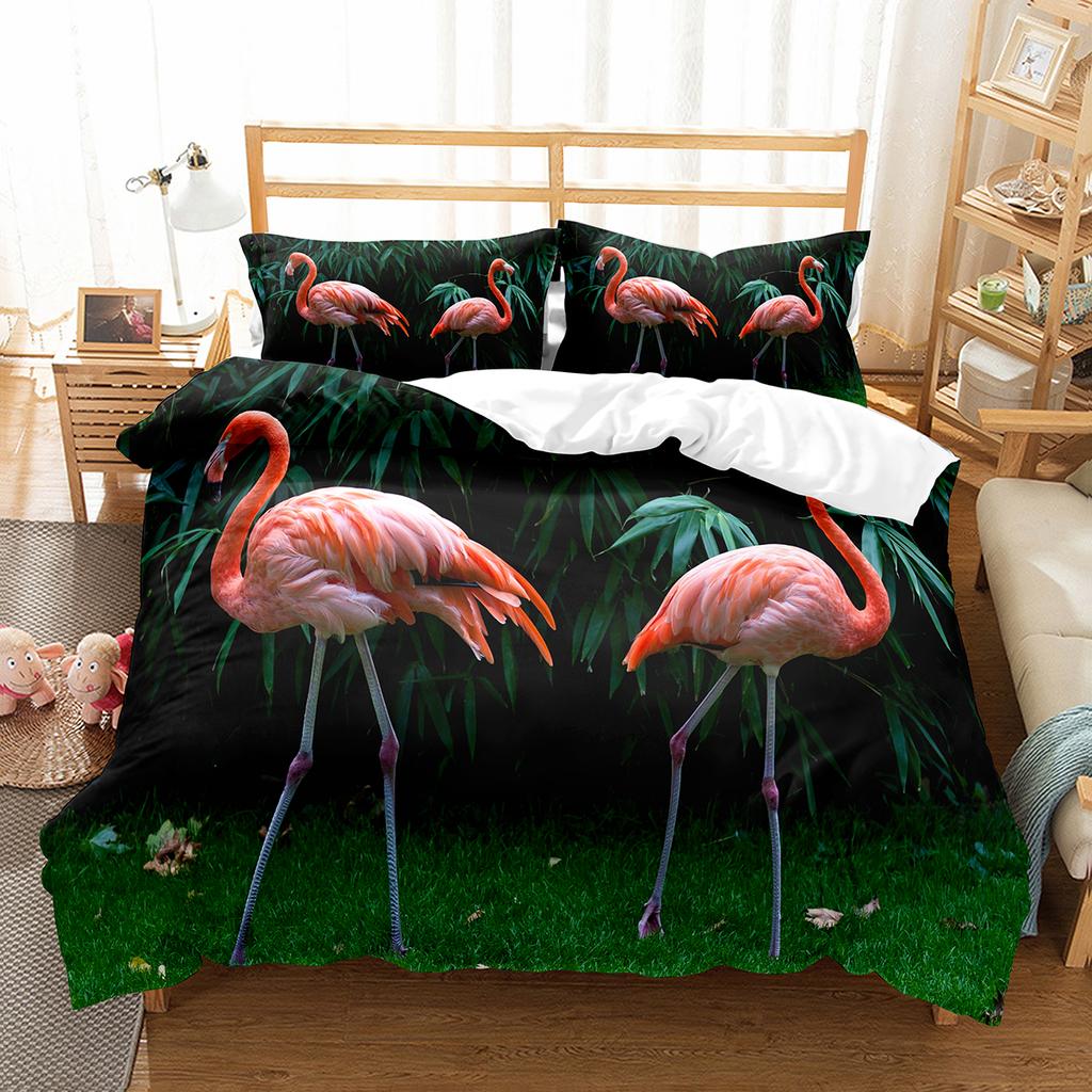 Flamingo-Bettbezug-Set, Wildtiere, Polyester, Bettbezug, Doppelbettgröße, für Kinder, Teenager, Erwachsene, Schlafzimmer-Dekor, Bettwäsche-Set