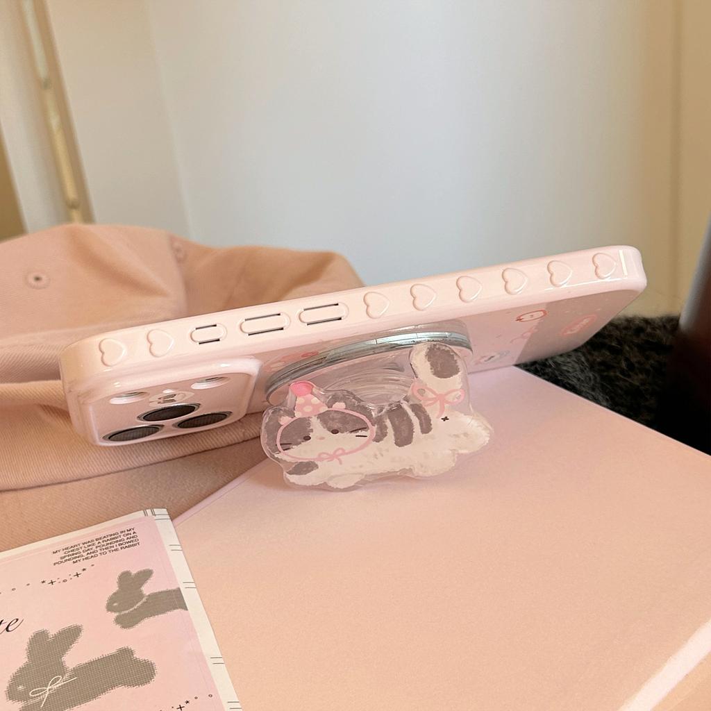 Cute Cat Applies To 17promax iPhone Case Iphone16 Magnetic Suction Bracket 15 Girl Powder 13 Soft Cover