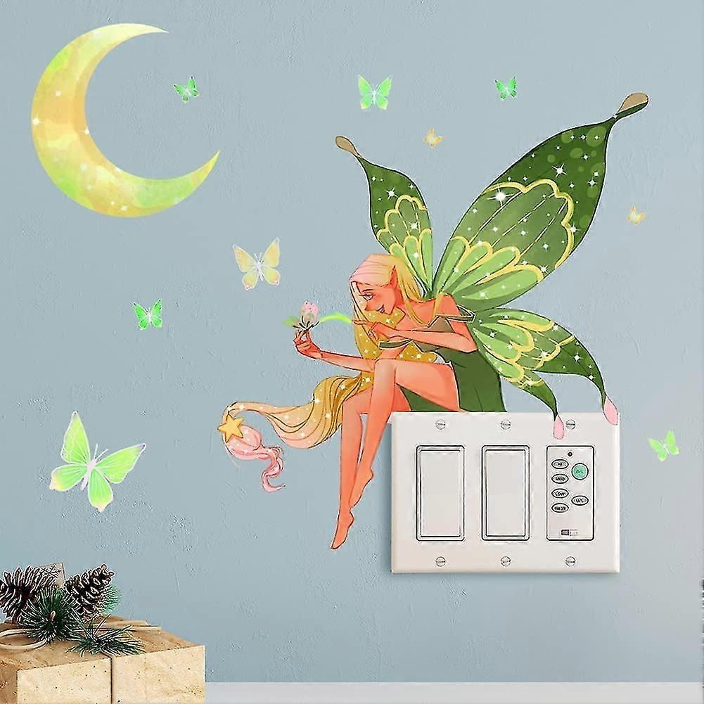 Glow in The Dark Butterfly Fairy Wall Sticker Luminous Moon Butterflys Wall Decals Cartoon Flower Fairy Princess Wall Stickers