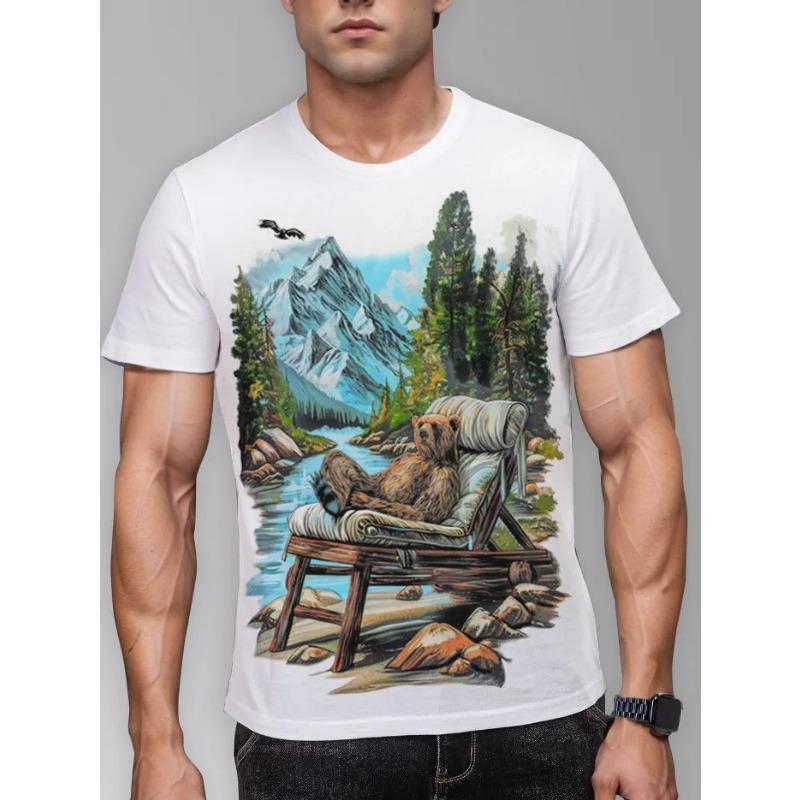 Pánské kreslené tričko s krátkým rukávem a kulatým výstřihem, letní trička