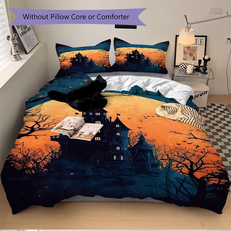 3pcs bedding set Castle Moon Includes 1 Comforter + 2 Pillowcases, Without Pillow Inserts, Soft Comfortable, Lightweight Breathable, Printed