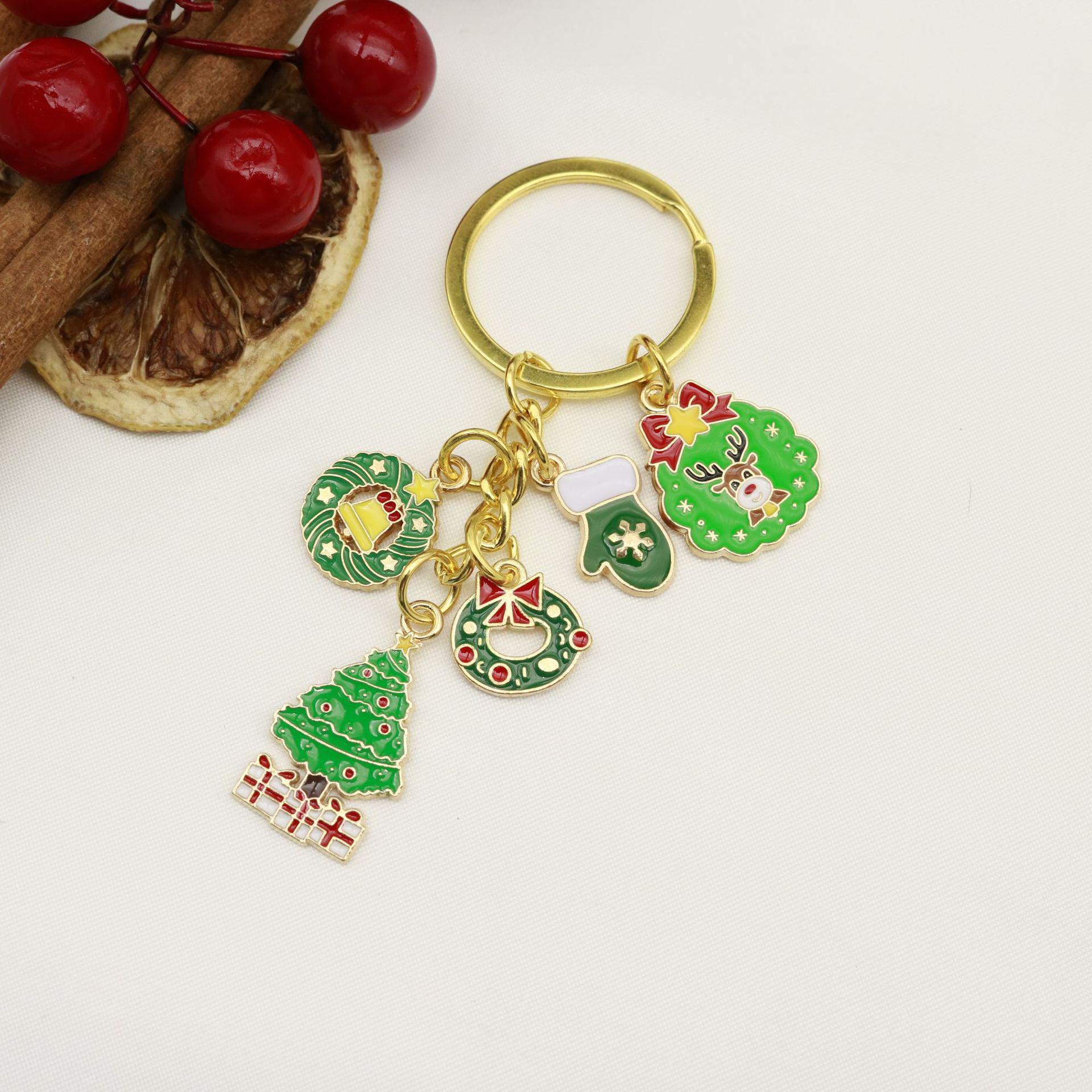Cute Christmas Cartoon Drip Oil Alloy Keychain and Bag Pendant
