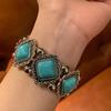 New Fashion Boho Turquoises Ear Studs Elastic Bracelet Bangle For Women Ethnic Vintage Bohemian Party Jewelry Gift