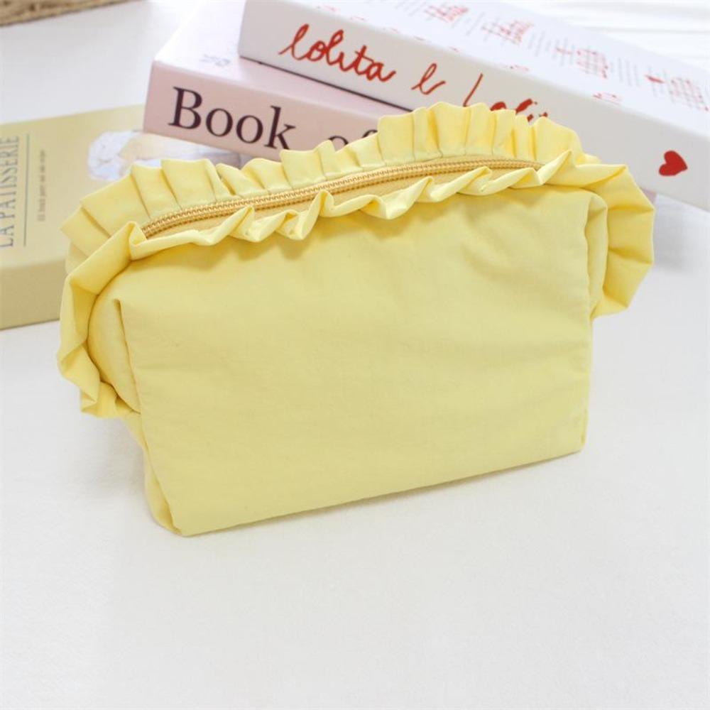Multi-functional Ruffle Cosmetic Bag Polyester Toiletry Organizer Bag Makeup Pouch For Girls жёлтый