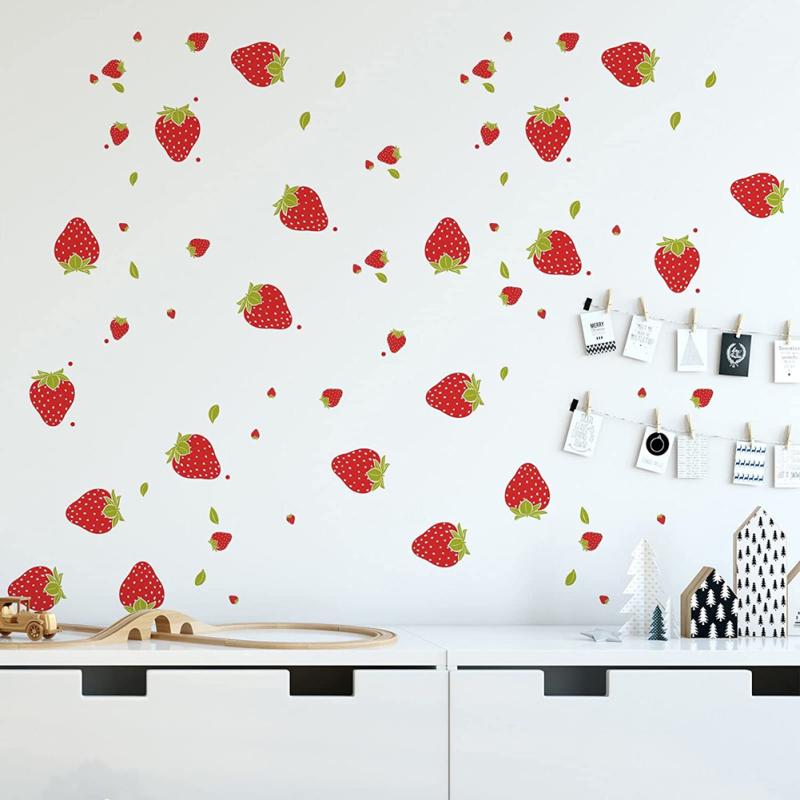 92 stk Jordbærklistremerker Fargerike Vanntette Veggklistremerker Tapet For Jenter Gutter Baby Soverom Barnerom Veggdekor
