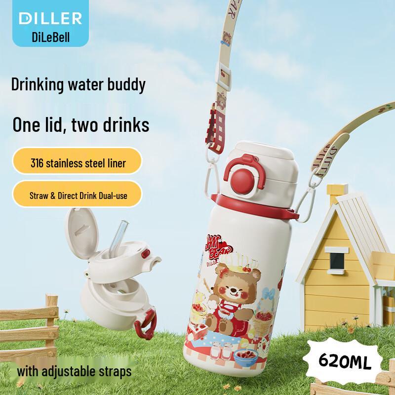 Dilebell 2024 Kids Insulated Dual-Drink Straw Bottle