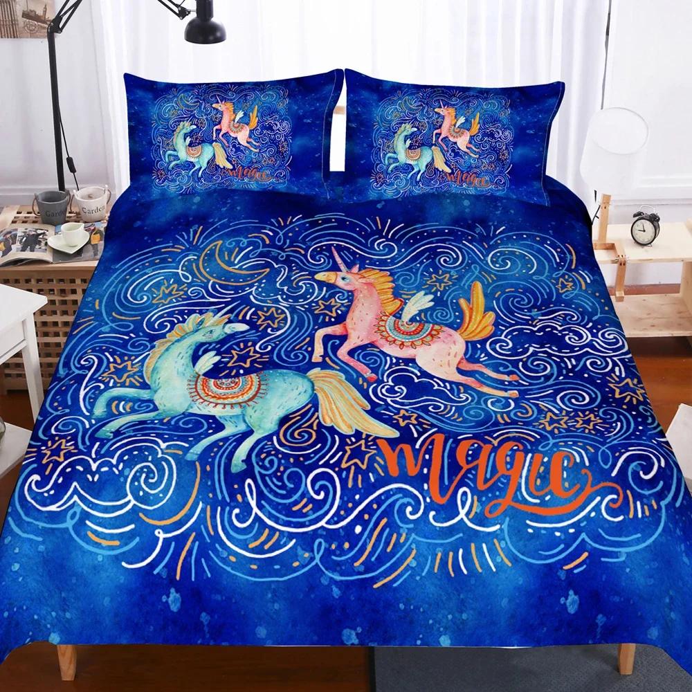 Bedding Set Single Double Twin Queen King Size Bedsheets 3D Printed Flying Cartoon Unicorn Duvet Covers With Pillow Cover Strips