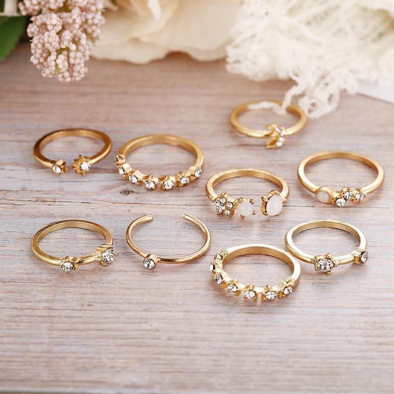 Trendy Star and Moon Rhinestone Retro Knuckle Ring for Women