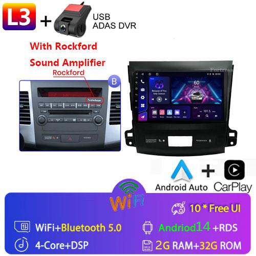 9"Android 14 Autoradio Carplay for Mitsubishi Outlander 2/Peugeot 4007/Citroen C-rosser Multimedia Video Player 4G GPS Stereo FM