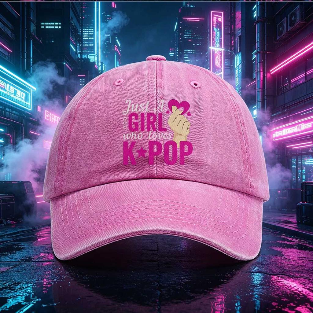 pc Just A Girl Who Loves KPOP Print Baseball Cap Adjustable Casual Hat Cute Heart Star Design Suitable for Daily Wear
