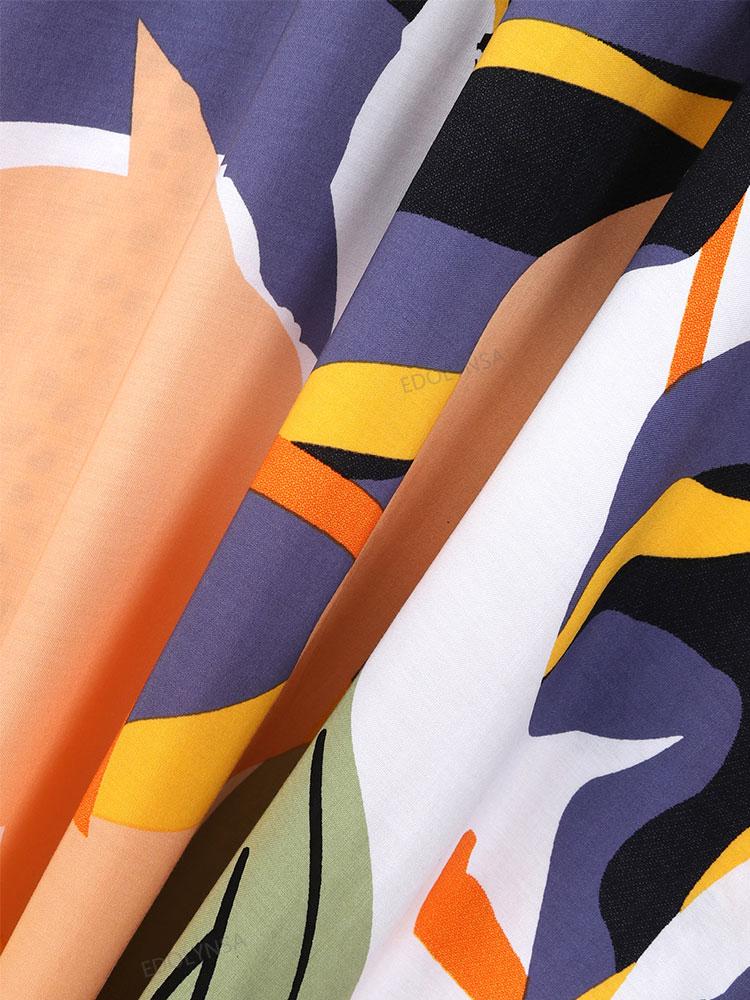 EDOLYNSA 2024 Multicolored Women Bikini Kimono Cardigans Boho Print Long Bathing Suit Cover Ups Swimwear Plus Size Loungewear with Self Belt Outfits