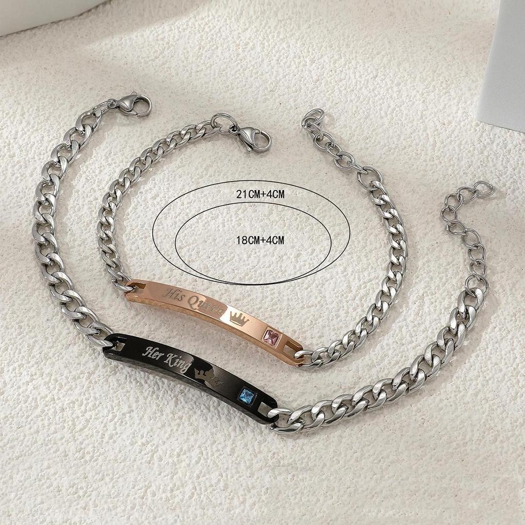 Crown Heart Zirconia Engravable Titanium Steel Couple Bracelet - Valentine's Day Gift