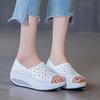 Genuine Leather Women's Sandals 2024 Summer New Platform Wedges Ladies Shoes Hollow Out Breathable Women Sandals Slippers
