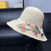 Foldable Fine Grass Crochet Colorful Flower Fisherman Hat Children Summer Seaside Vacation Big Eaves Sunscreen Straw Hat