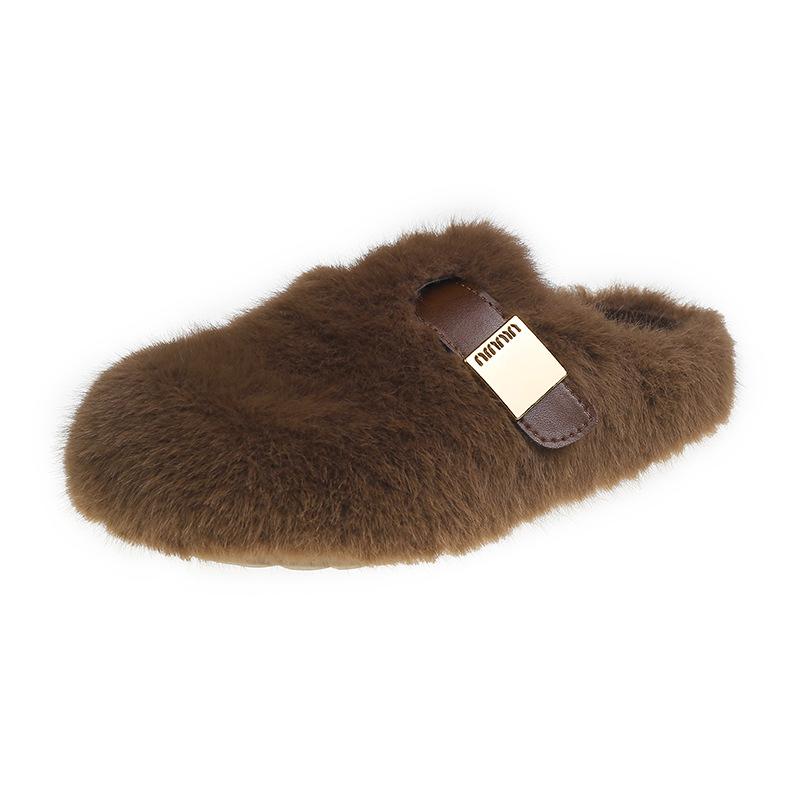 

Норковый мех толстая подошва увеличивающие рост пушистые тапочки женские 2025 новые осень и зима высококачественные плюшевые хлопковые тапочки 40 коричневый