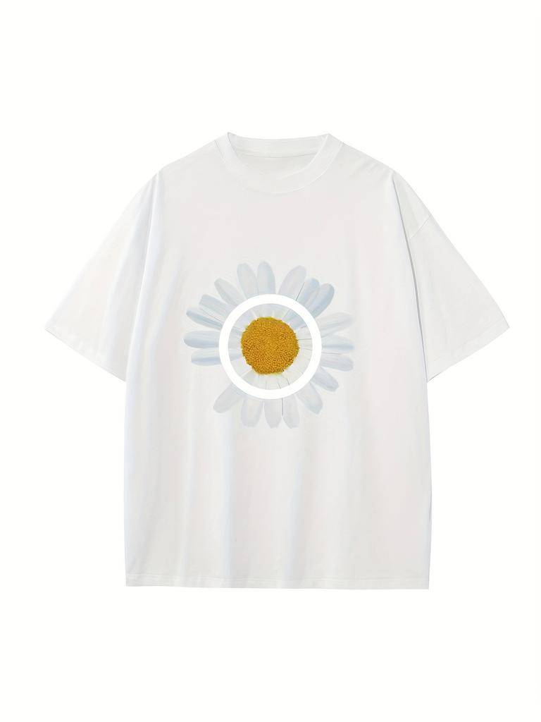 200g 100% Cotton T-shirt, Men's Top - Sunflower Pattern Print | Men's Pattern Print T-shirt | Retro and Nostalgic | Perfect for Outdoor Activities in