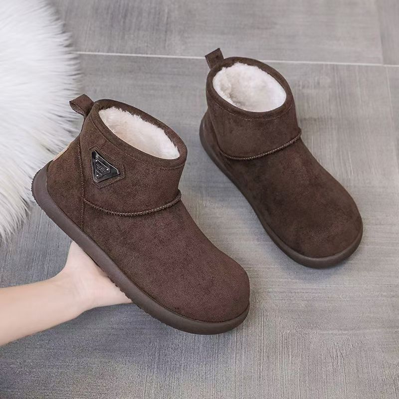 22 Winter New Mid-tube Snow Boots with Fleece and Thickened Leather Sneakers