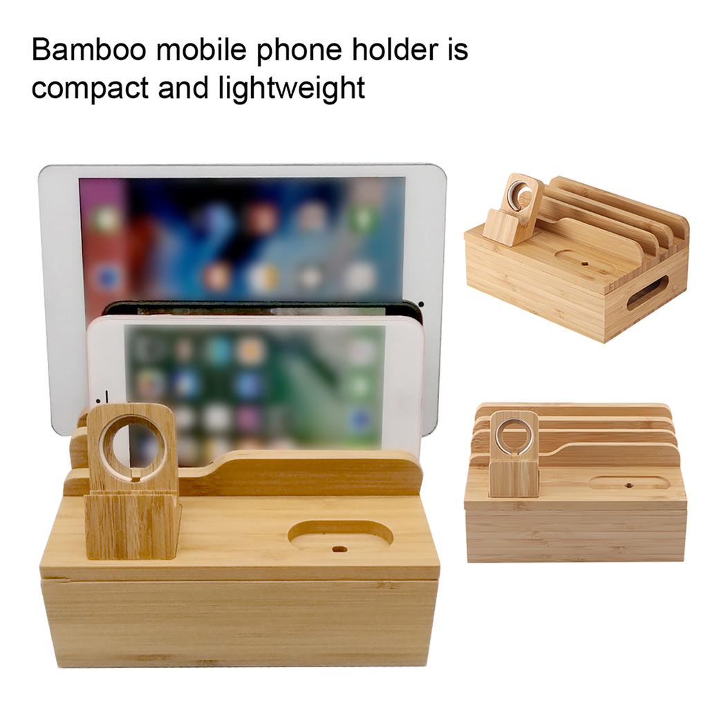 Bamboo Charging Storage Rack Mobile Phone Watch Rack Holder Organizer for Home Office Use