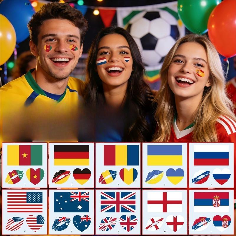 10PCS New World Cup Flag Tattoo Stickers Football Game Games Tattoo Stickers Makeup Face Stickers
