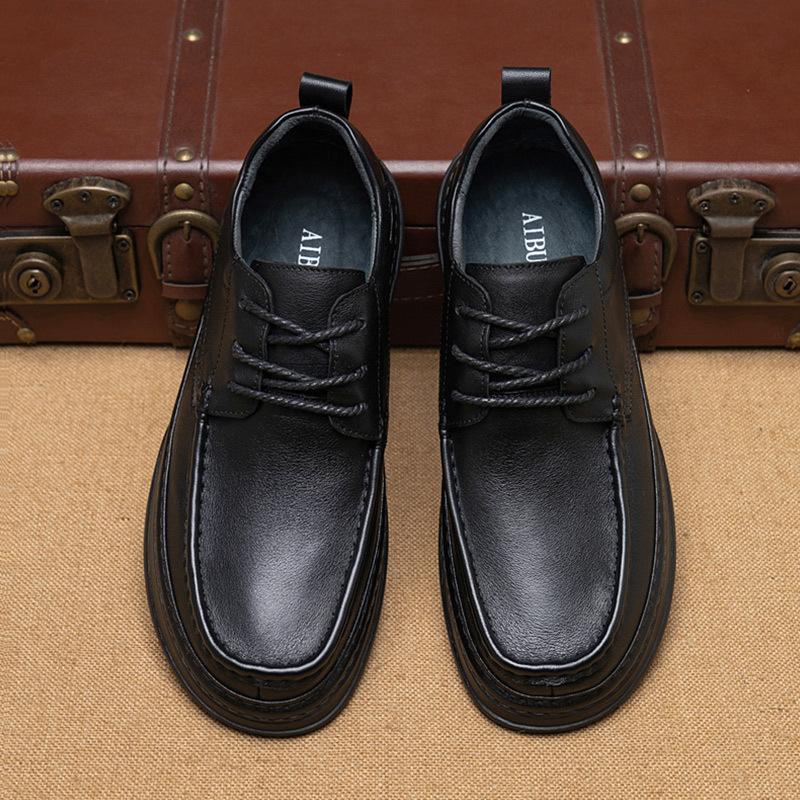 Mid To Old Age Men's Round Top Cowhide Leather Shoes for Autumn and Winter New Soft Soled Low Cut Business Cocktail Casual Leather Shoes