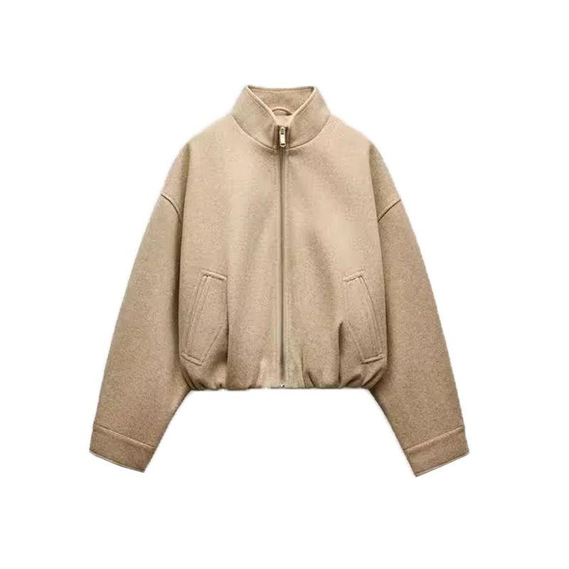

Fall and Winter New Women s Clothing French Stand Collar Long Sleeves Zipper Ornament Soft Pilot Jacket Outwear 3046026 Khaki L